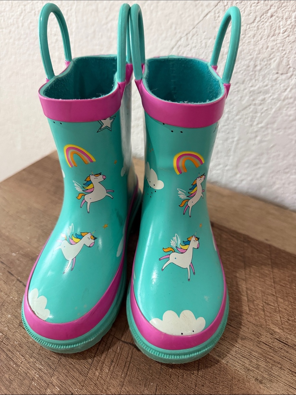 Blue mountain Kids Teal Unicorn Rain Boots with Pink Trim